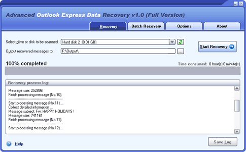 Screenshot for Advanced Outlook Express Data Recovery 1.0