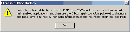 Errors have been detected in the file D:PSTFiles2Outlook.