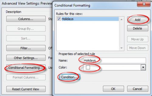 ms outlook conditional formatting keeps resetting