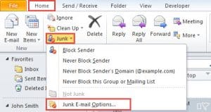 email keeps going to junk email outlook