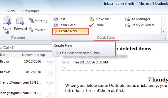 outlook quick steps open template