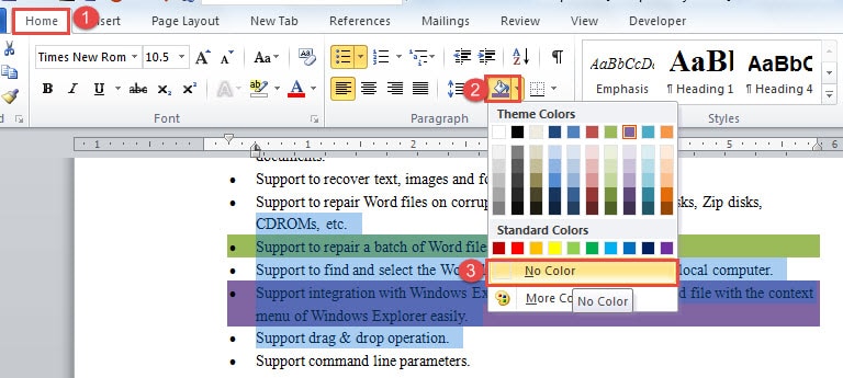 removing highlight colors in word