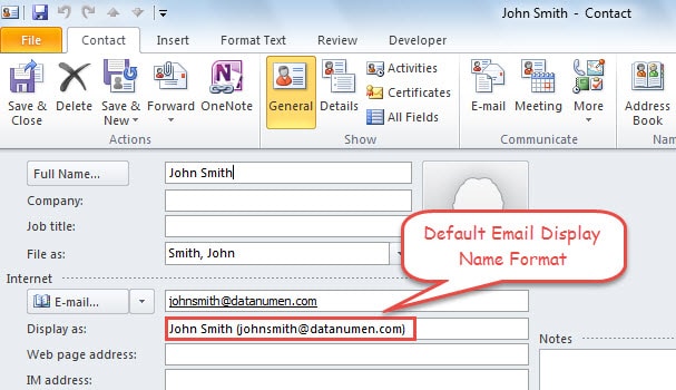 wdefault contact list outlook 2016