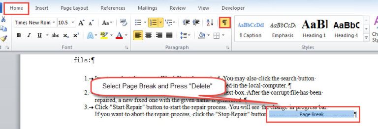 how to break page in word document
