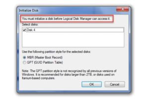 unable to initialize disk