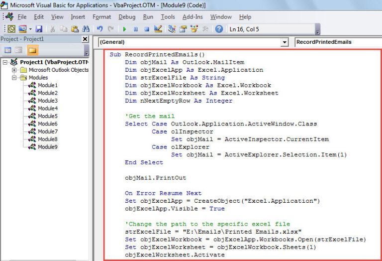 How to Auto Log Each Printed Outlook Email in Excel Workbook