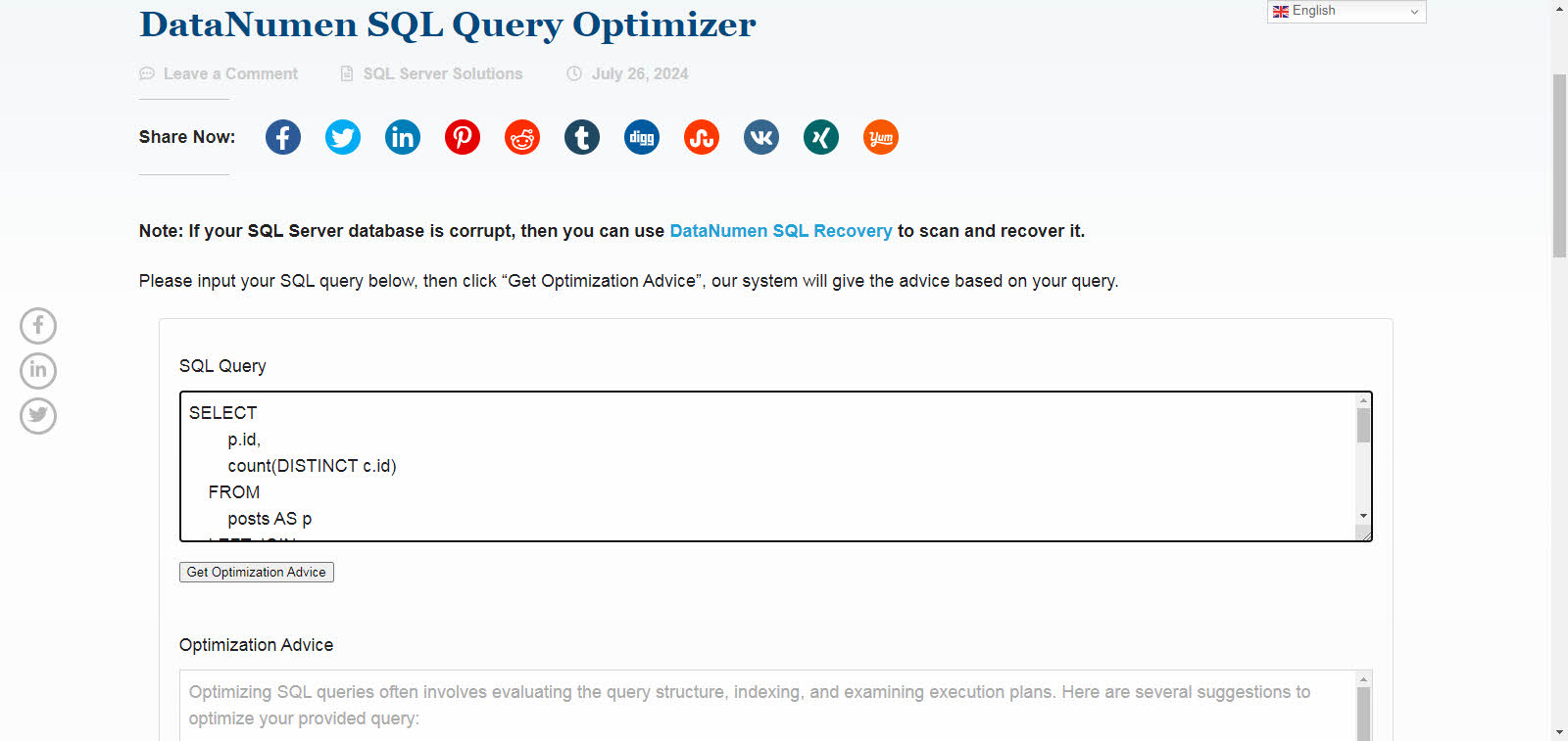 DataNumen SQL Query Optimizer