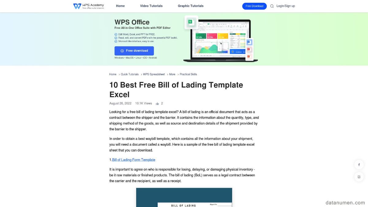 Best Excel Bill Of Lading Template Sites Free