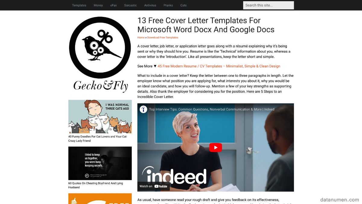 Modèles de lettre de motivation GeckoandFly pour Microsoft Word Docx et Google Docs