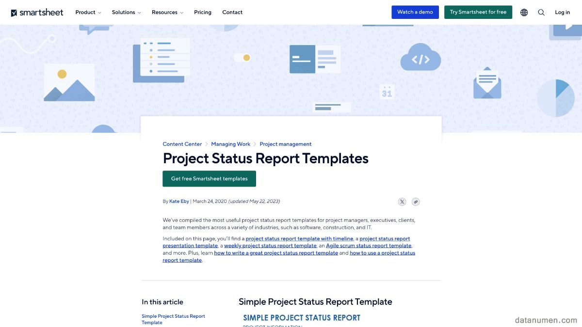Smartsheet Project Status Report Templates