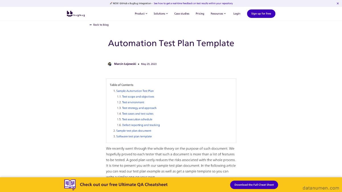 bugbug Automation Test Plan Template