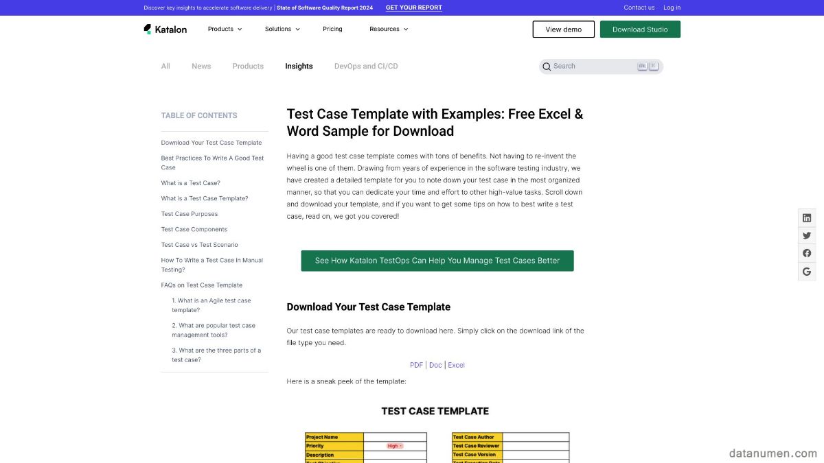 Katalon Test Case Template with Examples