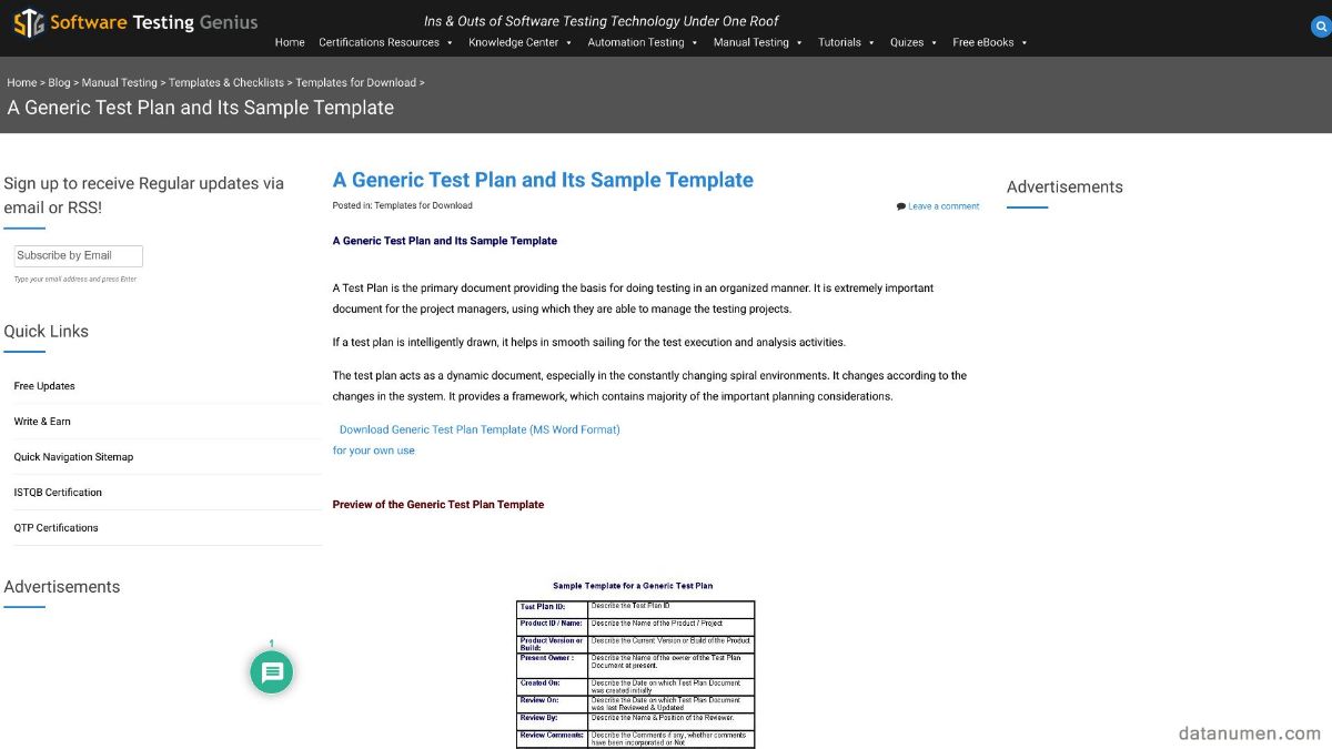Software Testing Genius A Generic Test Plan And Its Sample Template