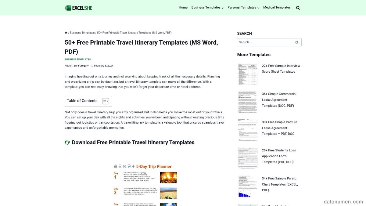 ExcelSHE Printable Travel Itinerary Templates (MS Word