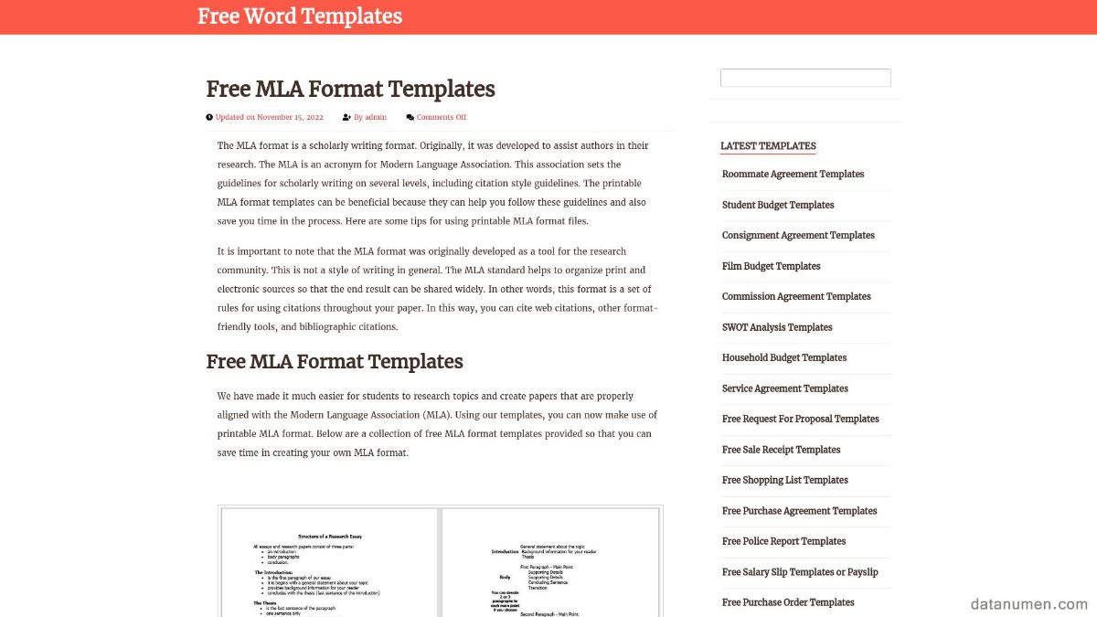 Free Word Templates MLA Format Templates