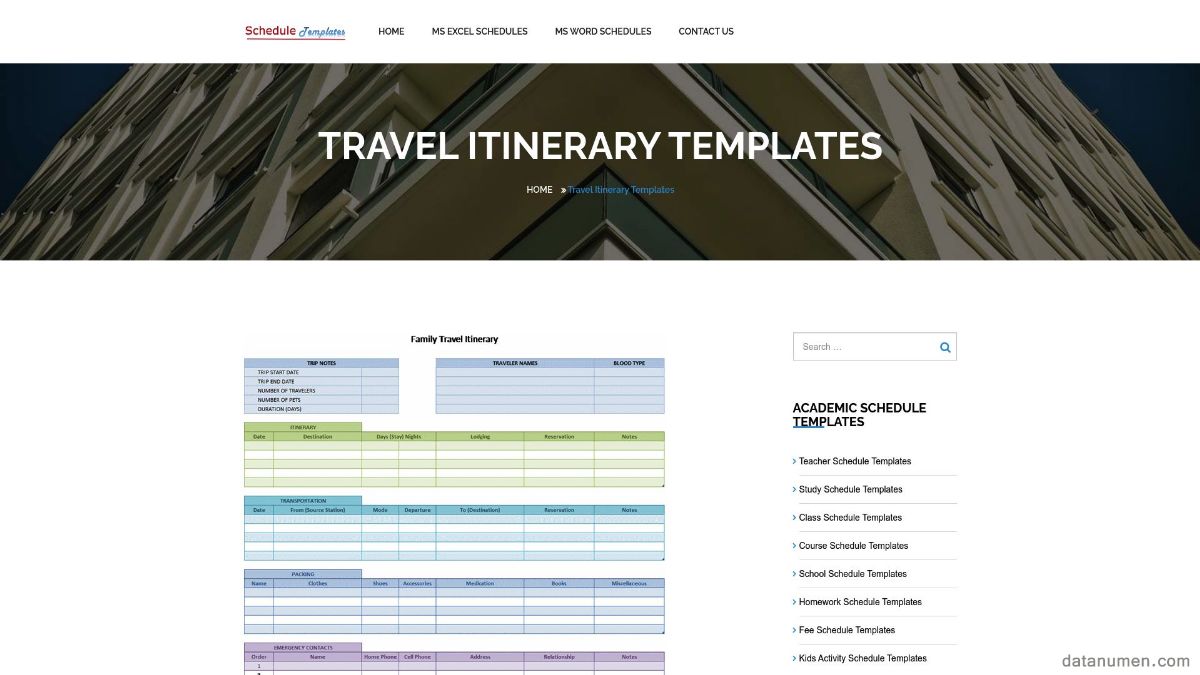 Schedule Templates Travel Itinerary Templates