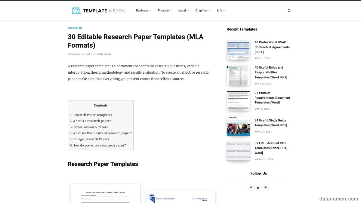 Template Archive Editable Research Paper Templates (MLA Formats)