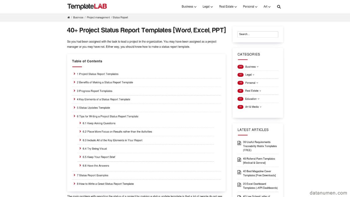 TemplateLab Project Status Report Templates [Word