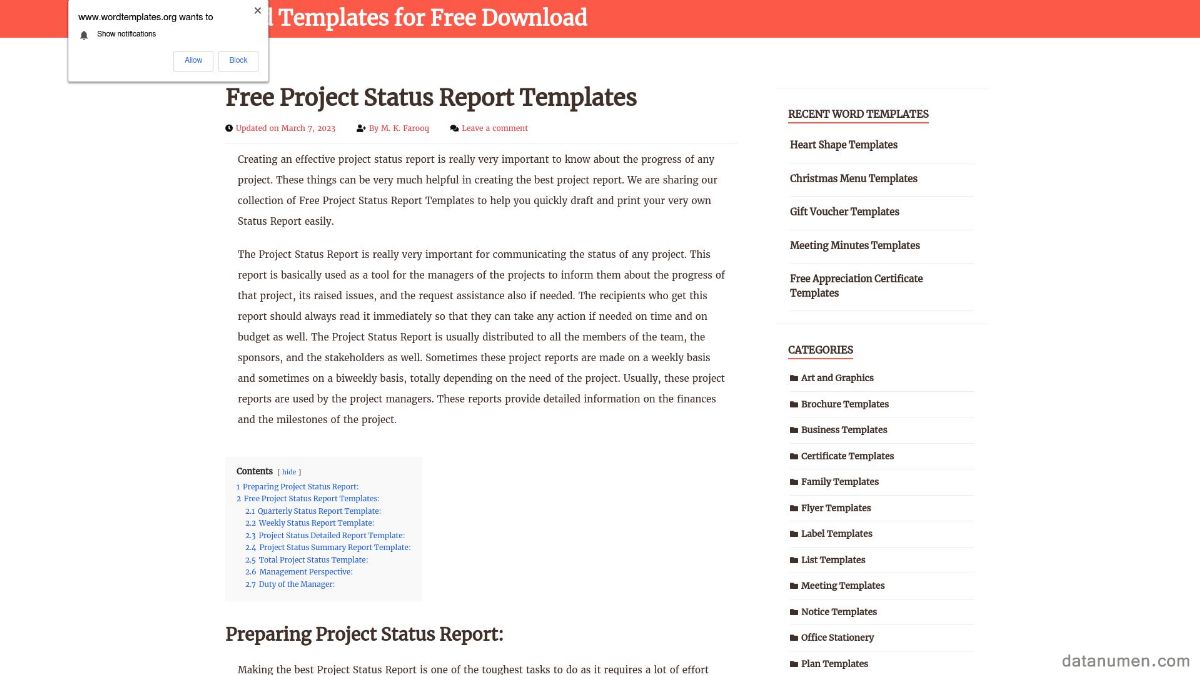 Word Templates For Free Download Project Status Report Templates