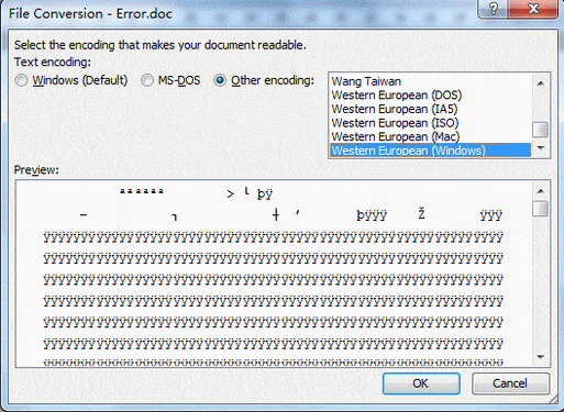 windows text encoding corrupted