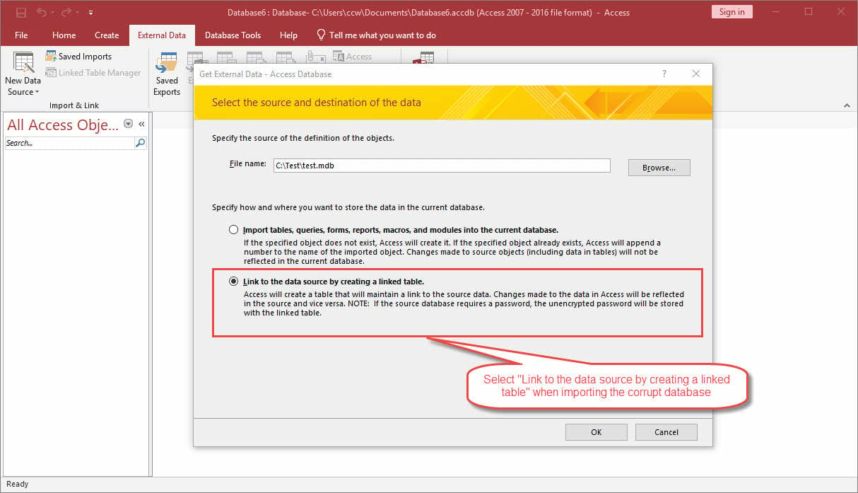 Create linked tables in MS Access.