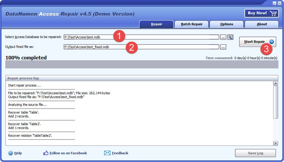 Use DataNumen Access Repair to fix a single damaged Access database file.