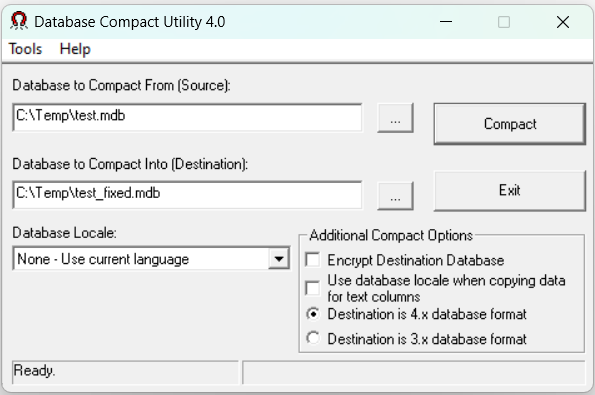 Use the MS JetComp utility to fix a damaged Access database.