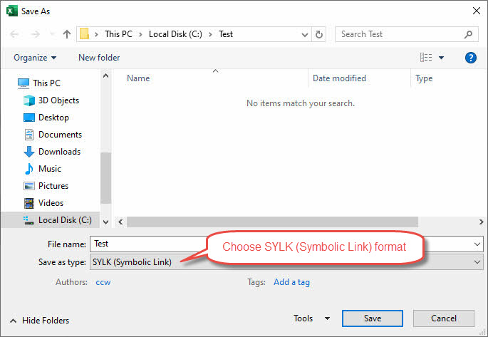 In Excel, convert the active worksheet to a SYLK (Symbolic Link) file.