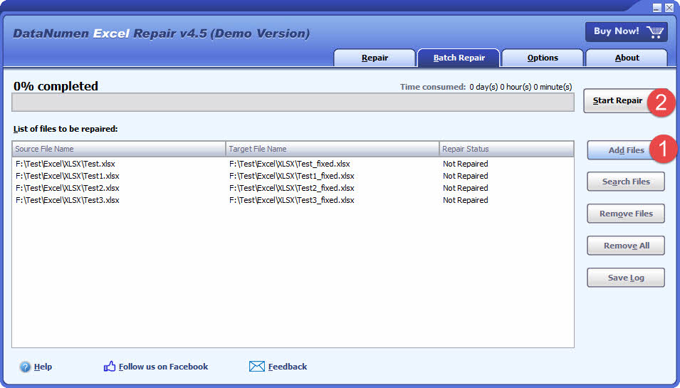 Use DataNumen Excel Repair to fix a batch of damaged Excel files.