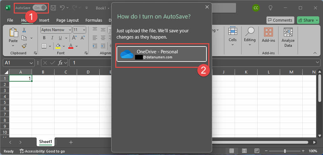 Enable the AutoSave option for a local file in Excel.