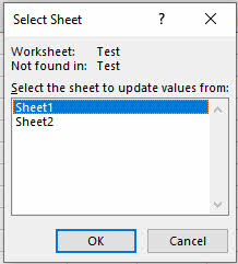 Select the worksheet providing the values for the external reference.