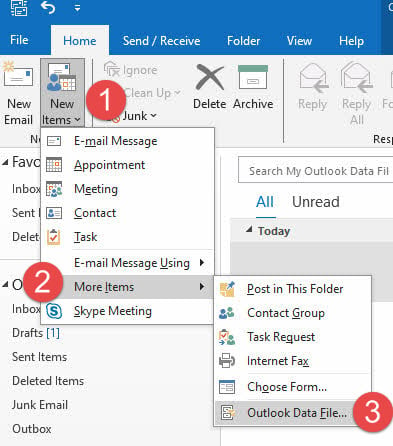 Create a new PST file in MS Outlook.