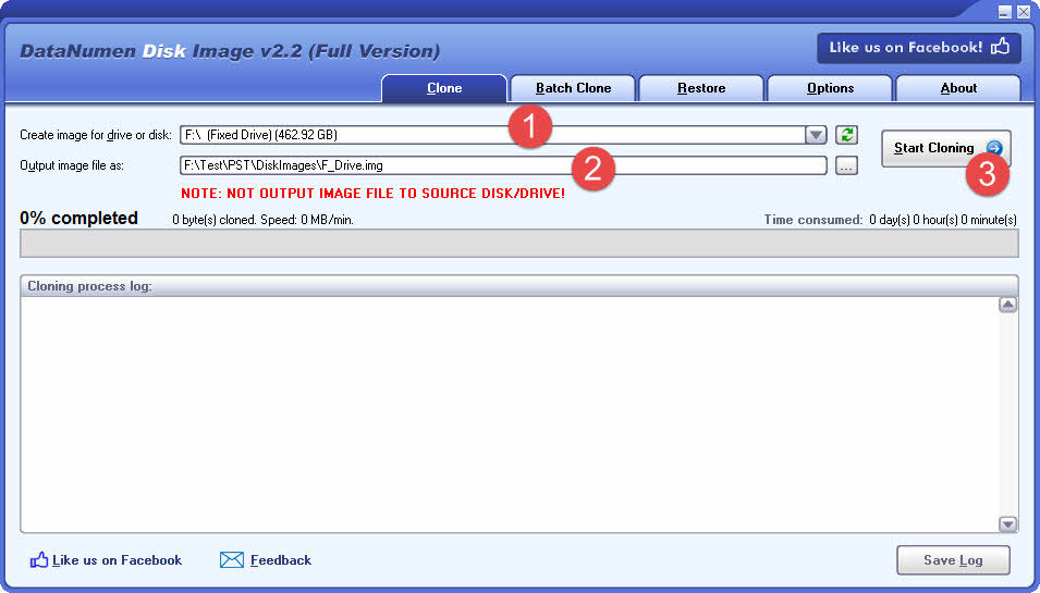 Use DataNumen Disk Image to create a disk image file from a hard drive/disk, so that DataNumen Outlook Repair can recover the Outlook PST data from the disk image file.