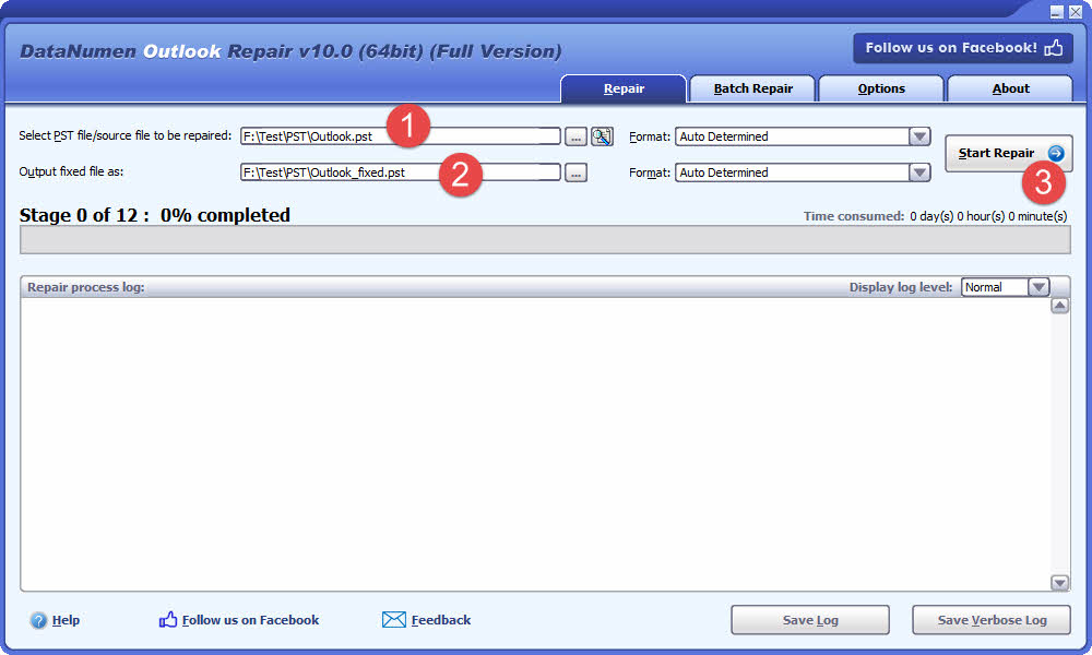 Use DataNumen Outlook Repair to repair a single corrupted Outlook PST file.